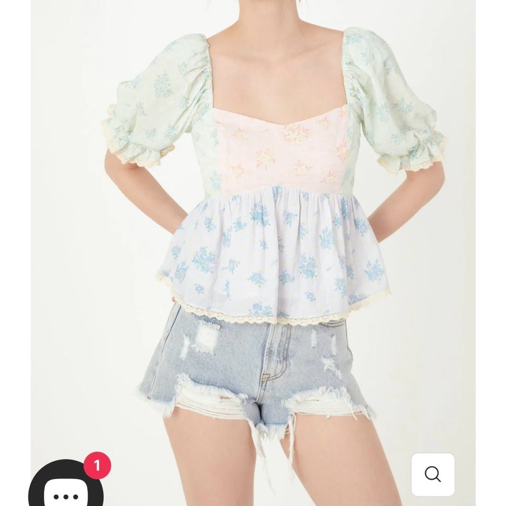 Floral Puff Sleeve Top - Pastel Multicolor